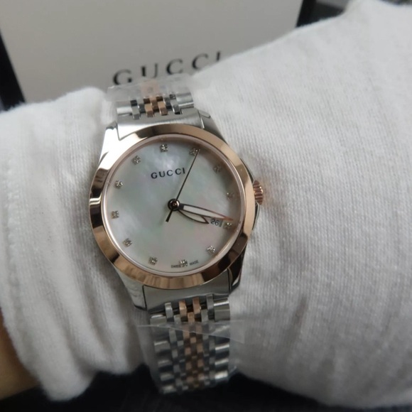 Gucci Women's YA126513 Gucci timeless Steel and Yellow PVD White Dial Watch - Picture 2 of 7